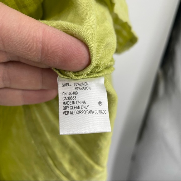Nurture Shirt Womens Sz M Green Check 3/4 Sleeve Woven Linen Blend Button Up Top - Picture 7 of 8